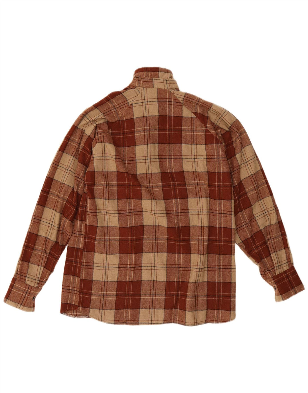 Vintage hombres pullover franela camisa marrón medio cheque