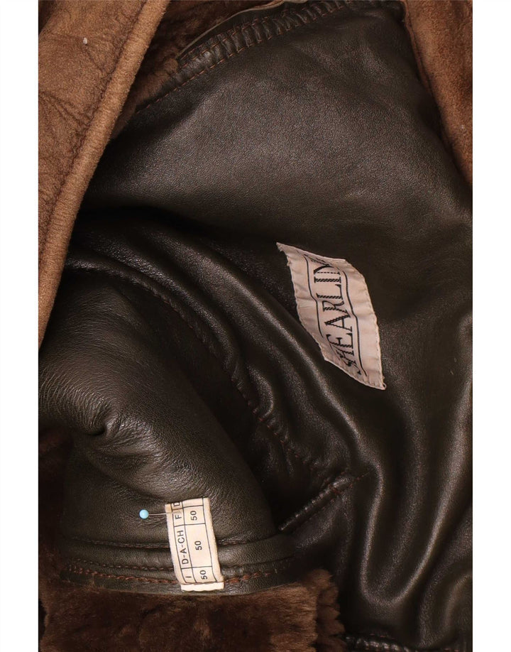 Vintage hombres shearling chaqueta IT 50 marrón grande