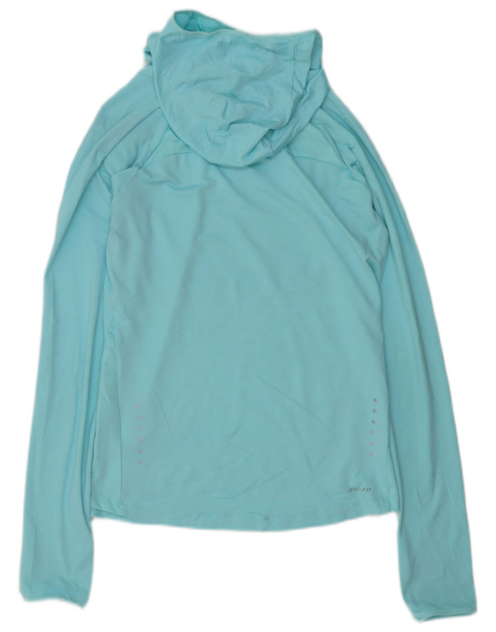 NIKE Camiseta con capucha Dri Fit para mujer, manga larga, UK 10, poliéster azul pequeño