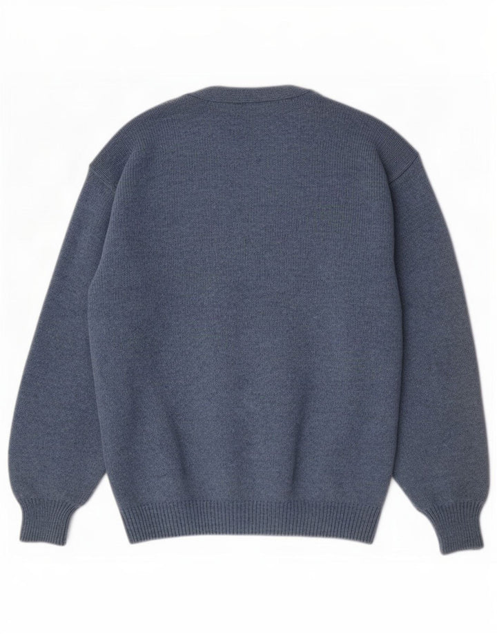 Vintage hombres Cardigan suéter grande azul Argyle/Diamante