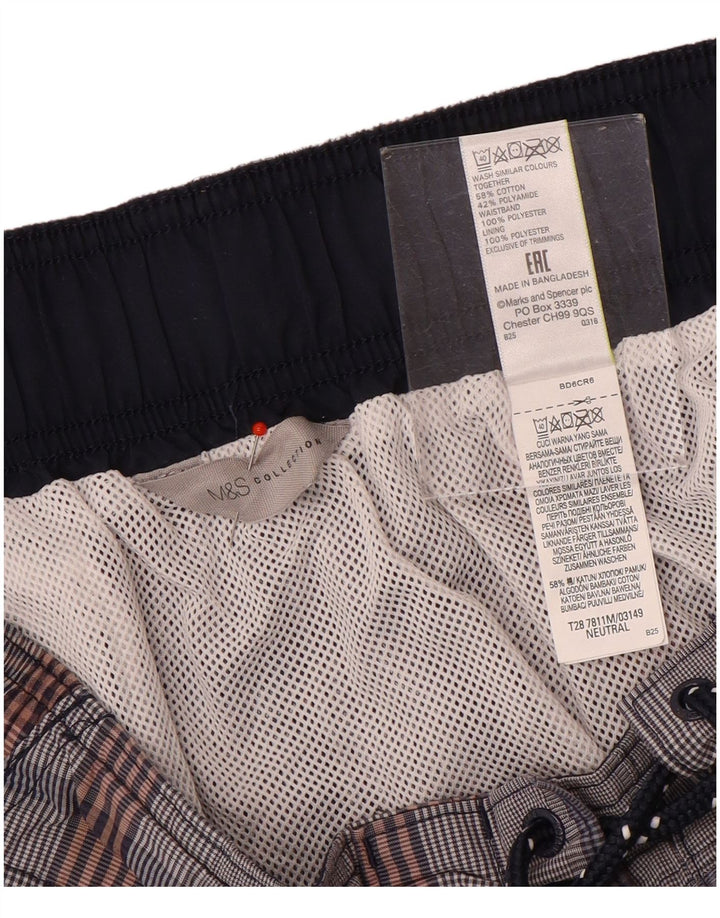 Marks & Spencer Bañador tipo cargo para hombre, talla grande, algodón a cuadros grises