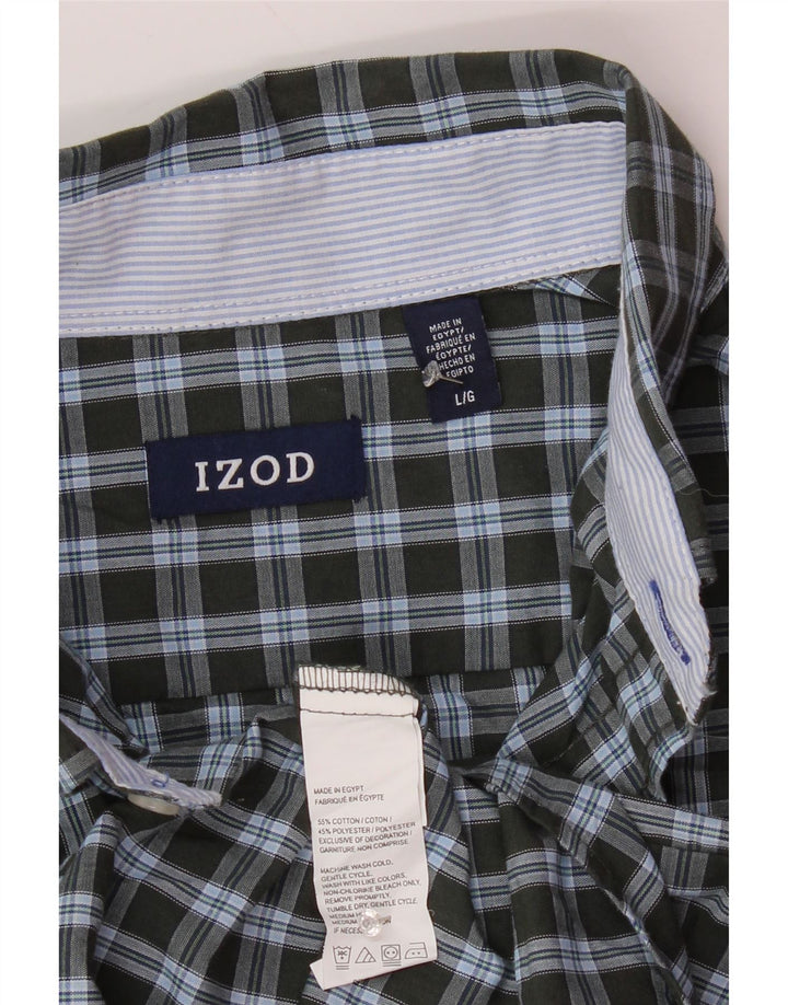 IZOD Camisa para hombre grande de algodón a cuadros caqui