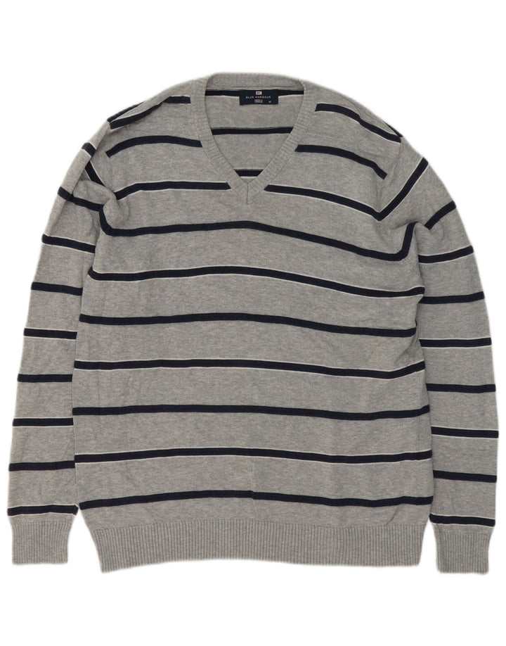 Jersey tipo jersey con cuello en V en color azul Harbor de Marks & Spencer para hombre, color gris medio a rayas