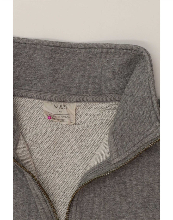 Marks & Spencer - Sudadera con cuello y cremallera para hombre, jersey de algodón gris medio