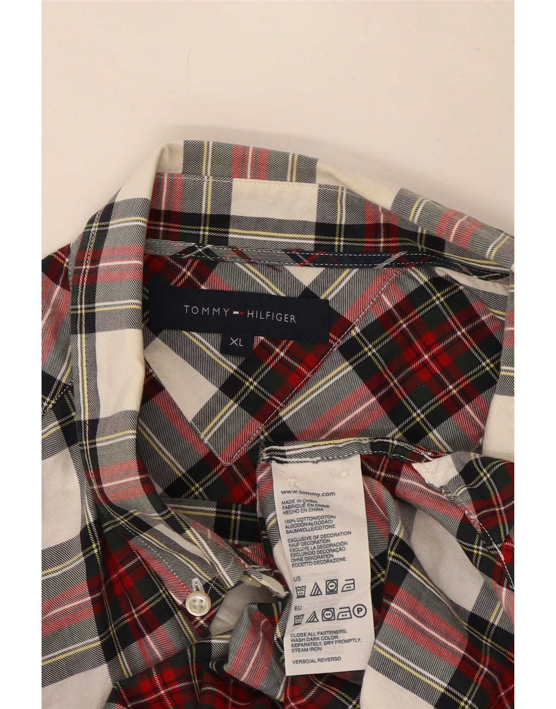 Tommy Hilfiger Camisa de franela para hombre XL Algodón a cuadros rojos