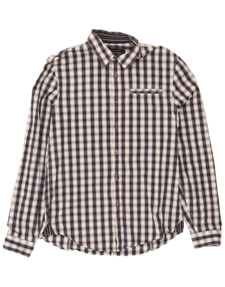 Calvin Klein Jeans Camisa gráfica para hombre de algodón a cuadros grises grandes