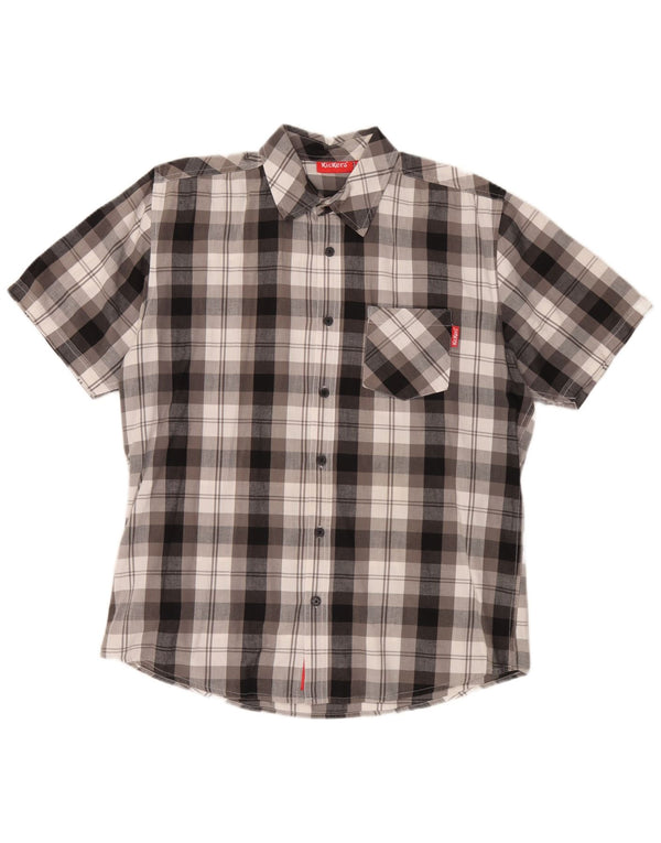 Kickers Camisa De Manga Corta Hombre XL Gris Cuadros Algodón