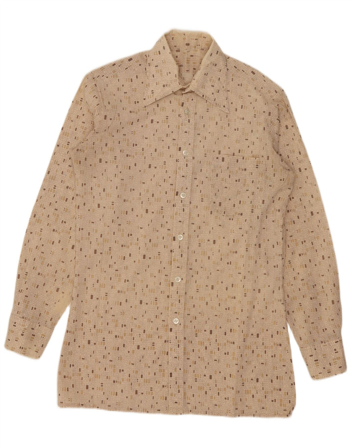 Camisa vintage para hombre pequeña geométrica beige