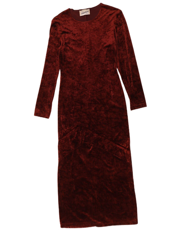 Vintage Womens Long Sleeve Velour Maxi Dress UK 10 Small Burgundy Polyamide
