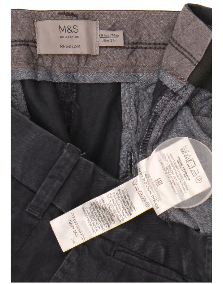 Marks & Spencer Pantalones chinos rectos regulares para hombre W38 L31 Azul marino