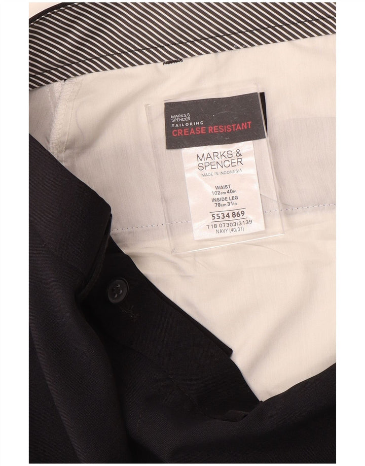 Marks & Spencer Pantalón de traje recto para hombre W40 L31 Poliéster azul marino