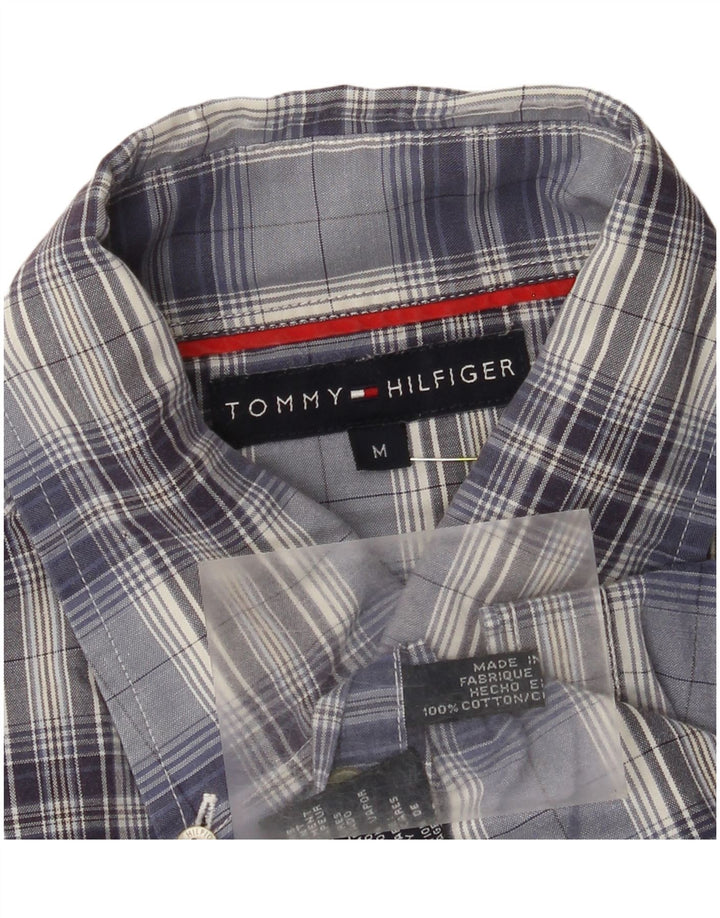 Camisa Tommy Hilfiger Hombre de Manga Corta de Algodón a Cuadros Azul Medio