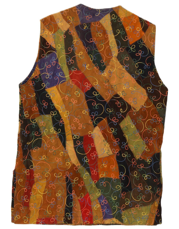 Vintage mujer ante oversize gilet EU 36 pequeño patchwork multicolor