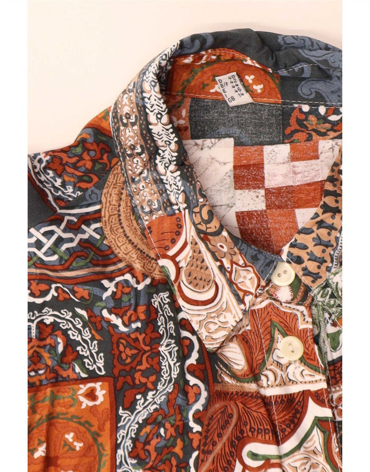 Vintage mujer camisa larga Reino Unido 14 gran patchwork multicolor viscosa