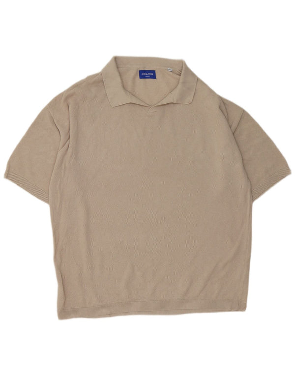Jack & Jones Jersey de Manga Corta con Cuello Polo para Hombre XL Beige Algodón