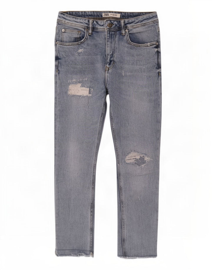 Zara Jeans recortados desgastados para hombre EU 40 Medium W31 L25 Azul