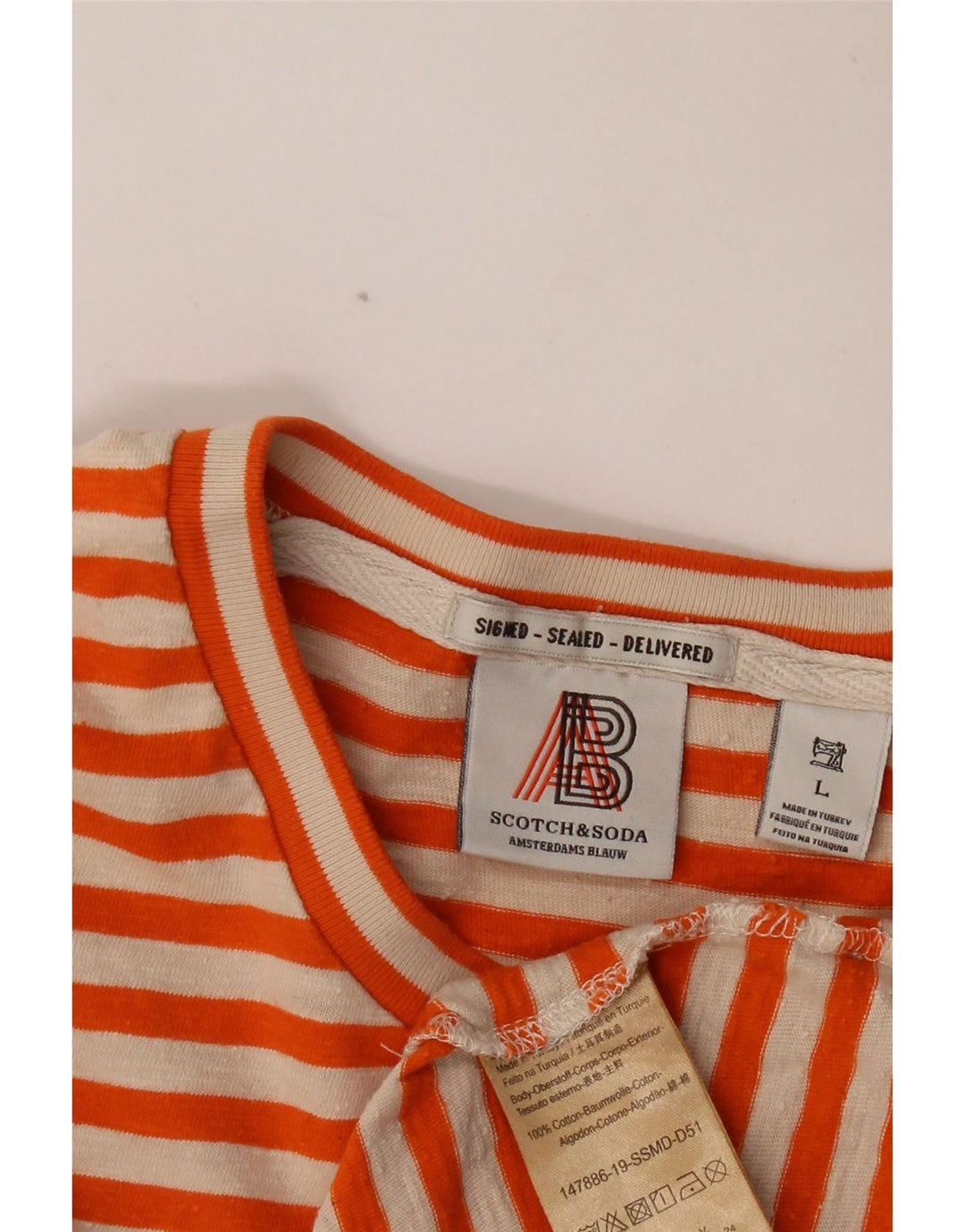 SCOTCH & SODA Camiseta Mujer Top UK 40 Large Naranja Rayas Algodón