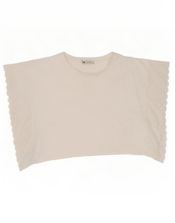 Zara Womens Loose Fit Crop T-Shirt Top UK 10 Small White Cotton