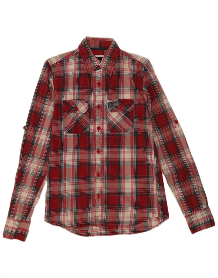 Camisa de franela SUPERDRY para hombre, cuadros rojos medianos
