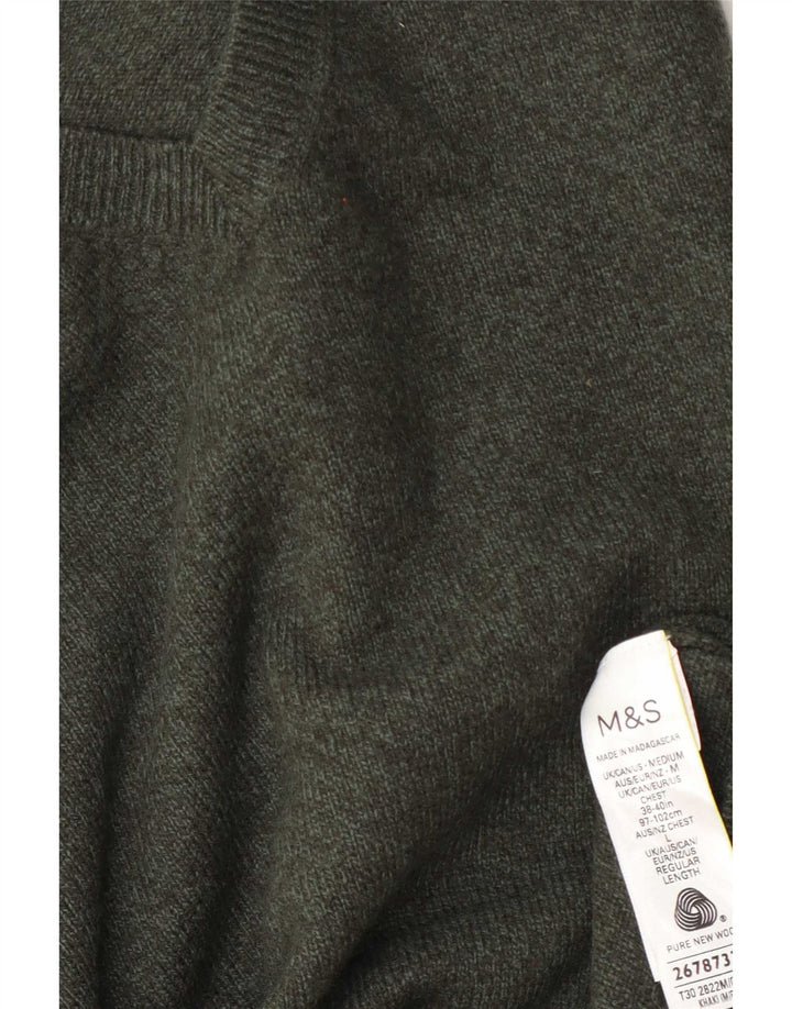 Marks & Spencer Jersey con cuello en V para hombre de lana verde medio