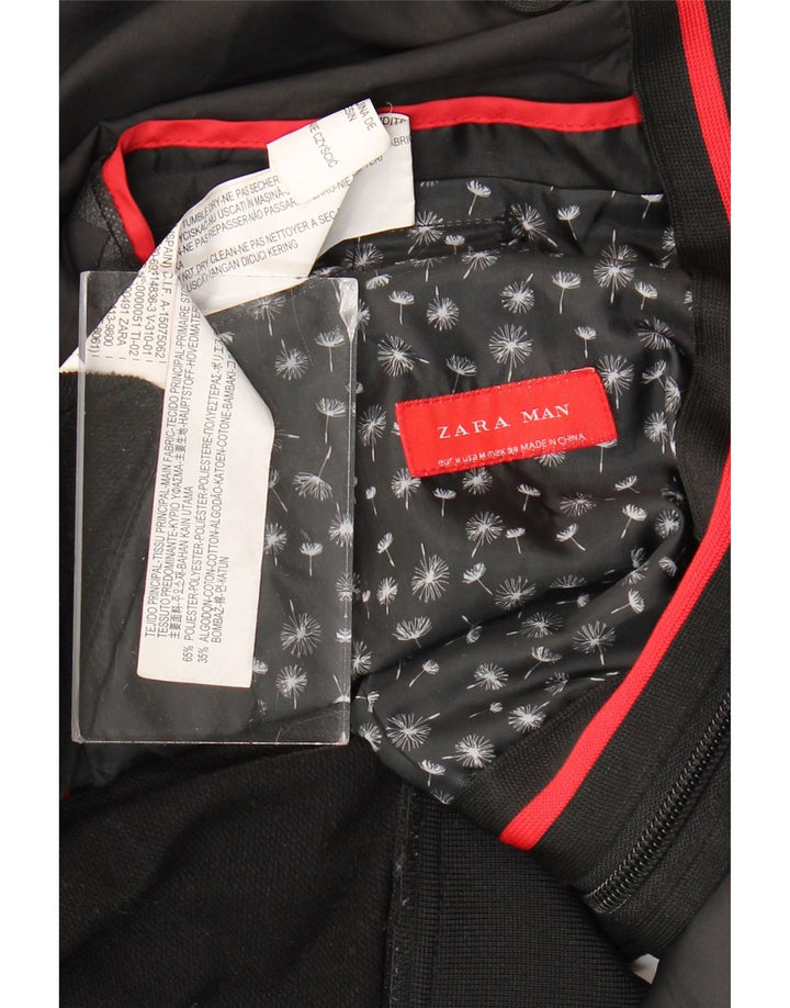 Zara Hombre Cazadora Bomber Con Capucha ES 38 Mediana Negro Colorblock Poliéster