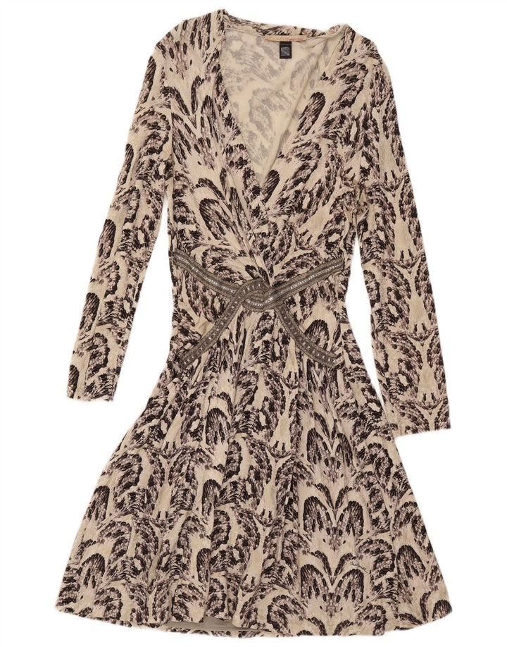 Roberto Cavalli Vestido acampanado con estampado abstracto para mujer IT 46 Large Off White