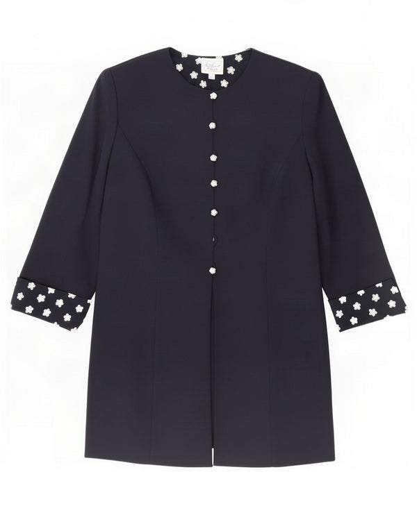 Luisa Spagnoli Chaqueta tipo blazer larga para mujer IT 48 XL Azul marino Floral