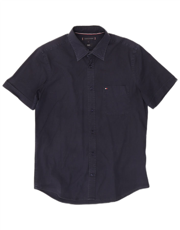 TOMMY HILFIGER Camisa de manga corta slim fit para hombre Algodón azul marino medio