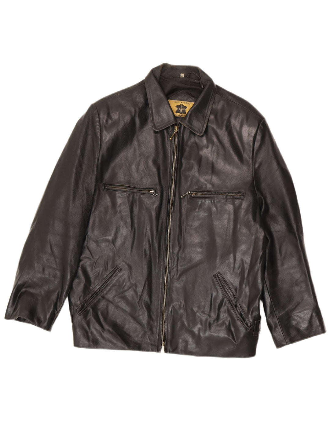 Vintage hombres chaqueta de cuero Reino Unido 36 pequeño cuero negro