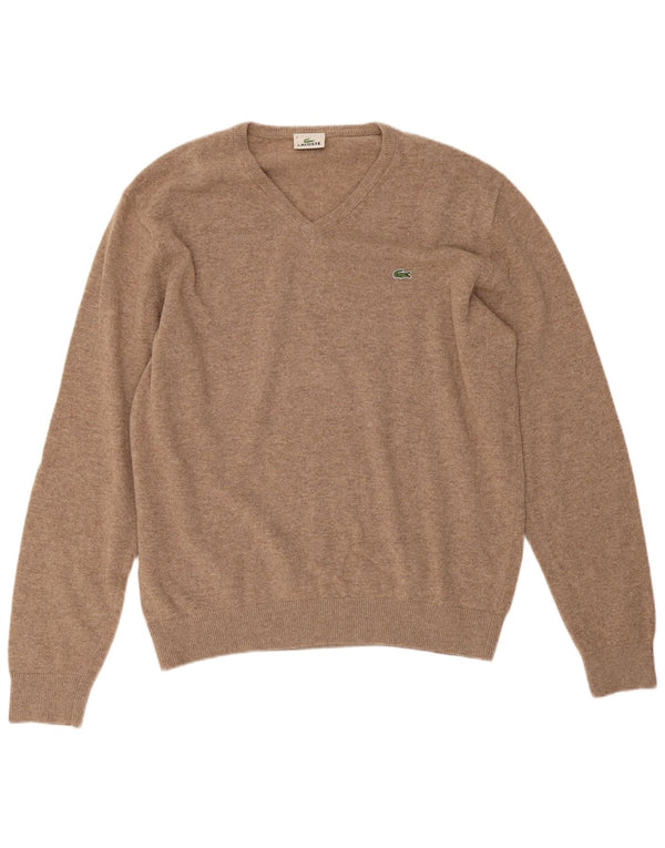 Lacoste Jersey con cuello en V para hombre Talla 6 XL Lana moteada beige