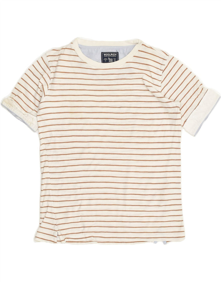 WOOLRICH Girls T-Shirt Top 9-10 Years Beige Striped Cotton | Vintage Woolrich | Thrift | Second-Hand Woolrich | Used Clothing | Messina Hembry 