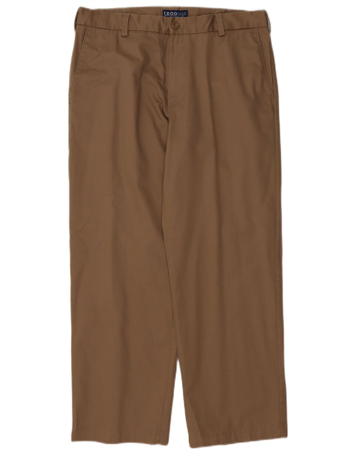 IZOD Pantalón chino recto para hombre W3 L30 Algodón marrón