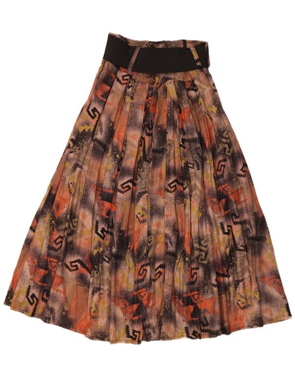 Vintage mujer maxi cintura alta falda acampanada W28 patchwork marrón medio