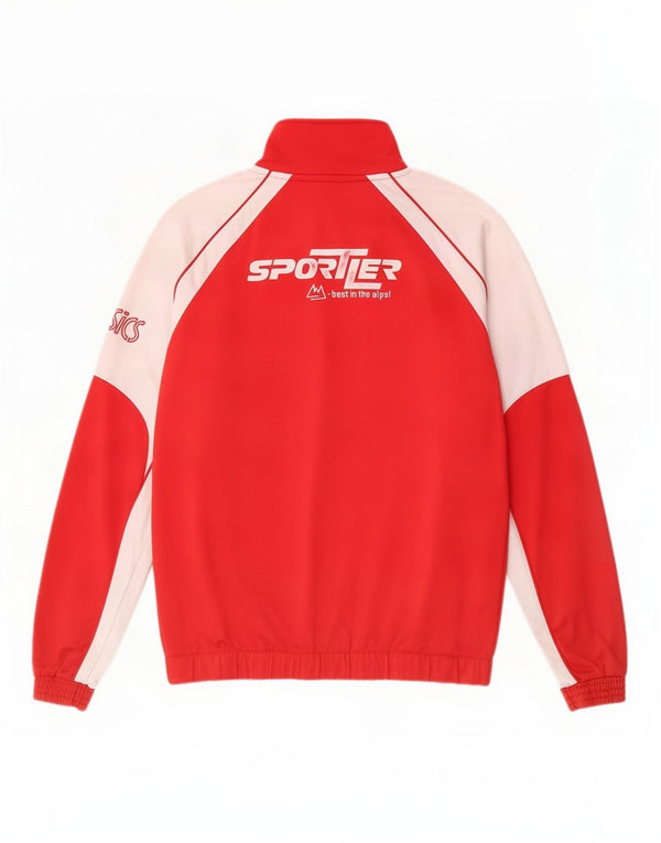 Asics Hombre Gráfico Chándal Top Chaqueta Medio Rojo Colorblock Poliéster