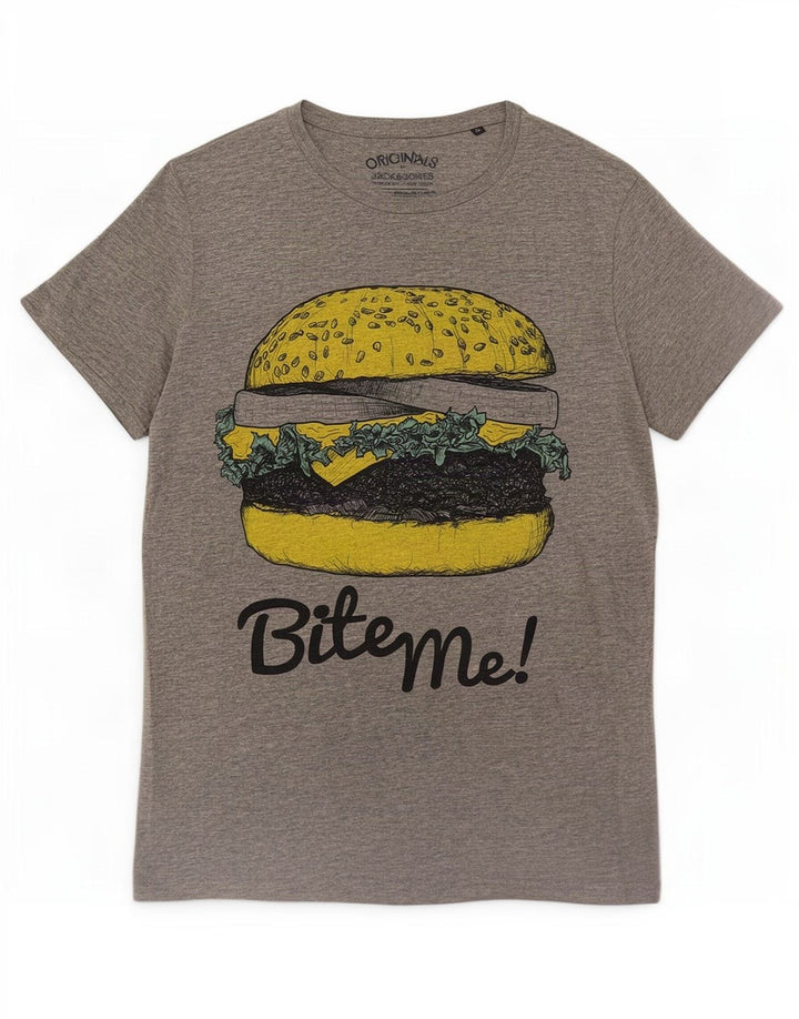 Jack & Jones Hombre Camiseta Gráfica Top Algodón Gris Medio