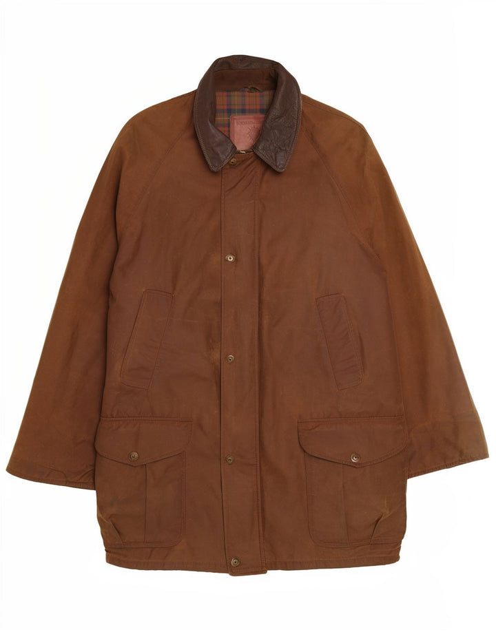 Michael Mortell Chaqueta de algodón encerado para hombre UK 40 Grande Algodón marrón