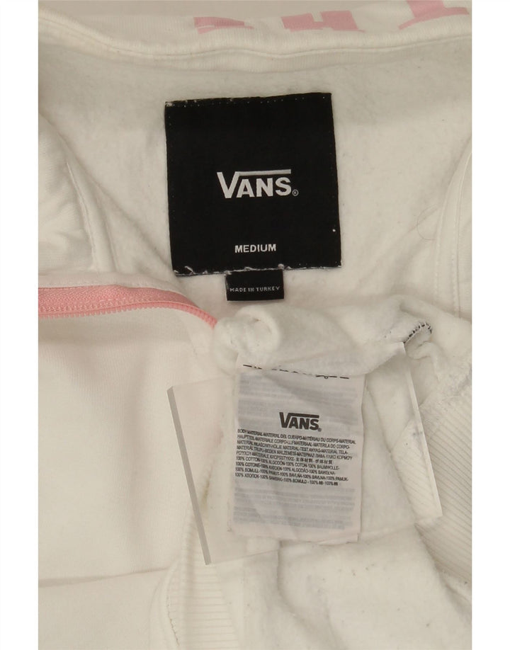 VANS Hombre Graphic Zip Neck Sudadera Jumper Medium White Cotton