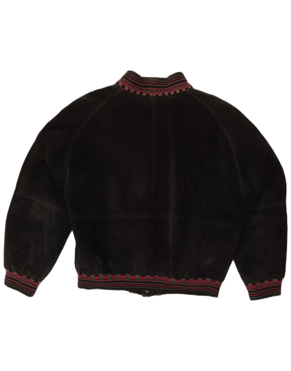 VINTAGE Chaqueta de ante de gran tamaño para mujer Reino Unido 18 XL Cuero geométrico negro