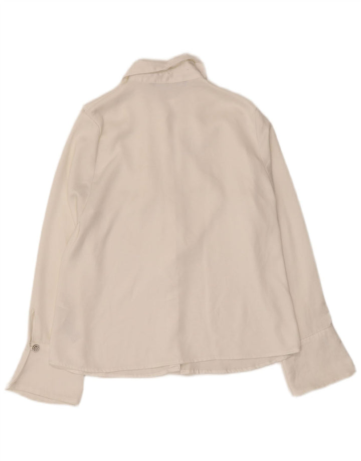 ZARA Blusa camisera con volante en la parte delantera para mujer UK 40 Small Poliéster blanco