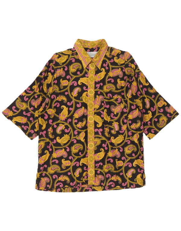 Vintage hombres camisa de manga corta grande multicolor Paisley algodón