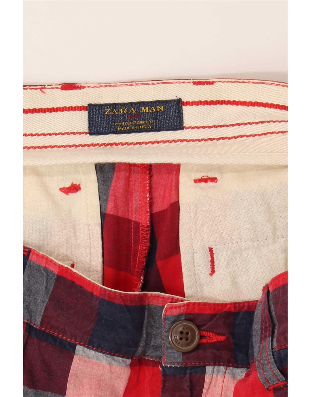 Zara Pantalones cortos chinos para hombre EU 42 Large W32 Red Gingham