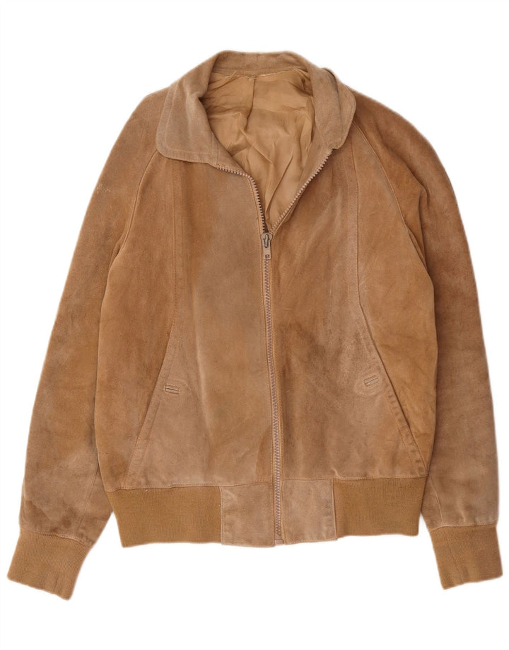 Vintage hombres ante bomber chaqueta Reino Unido 38 medio beige