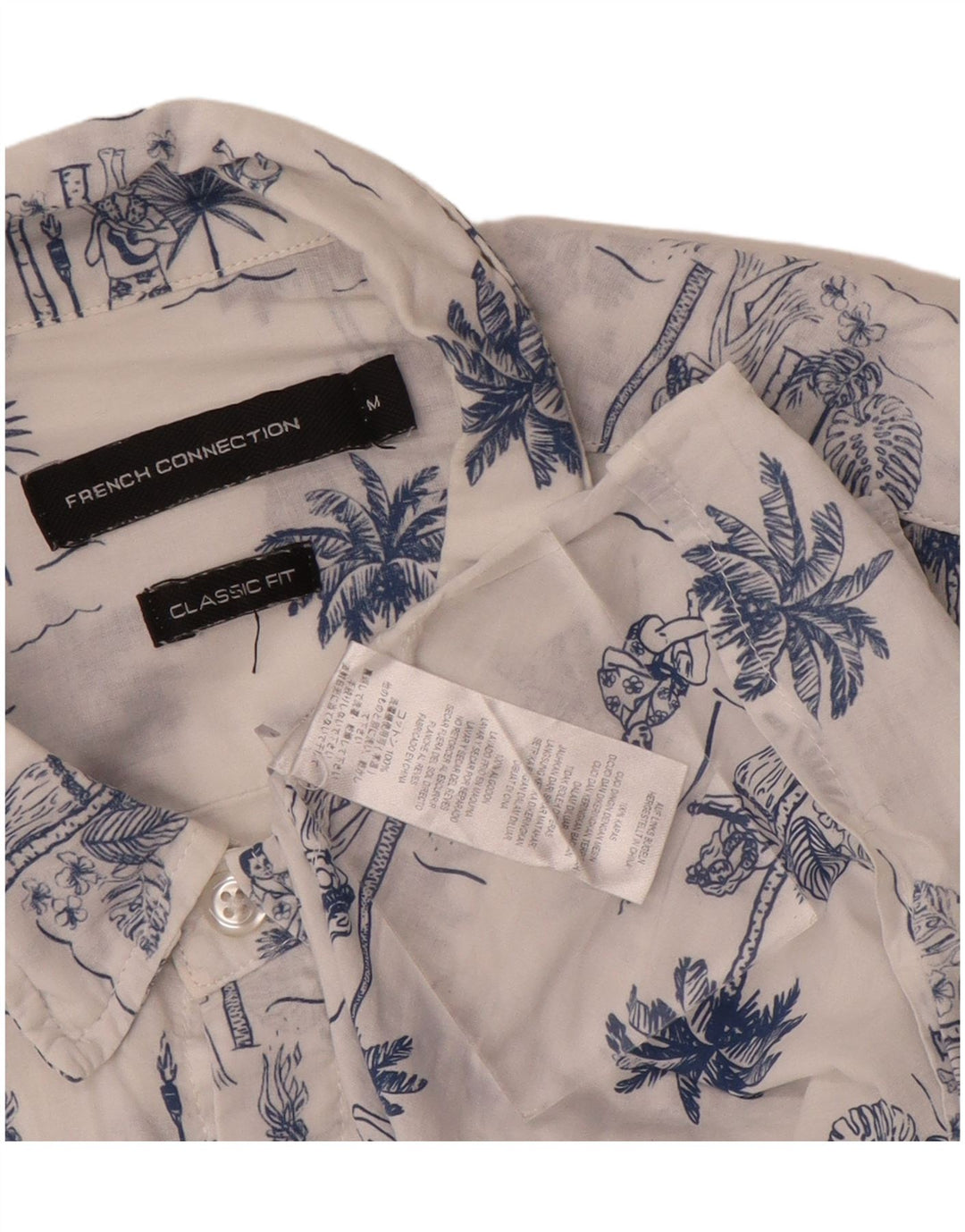 French Connection Camisa estampada de corte clásico para hombre de algodón blanco mediano