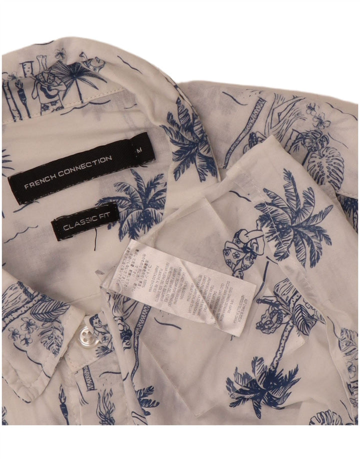 French Connection Camisa estampada de corte clásico para hombre de algodón blanco mediano