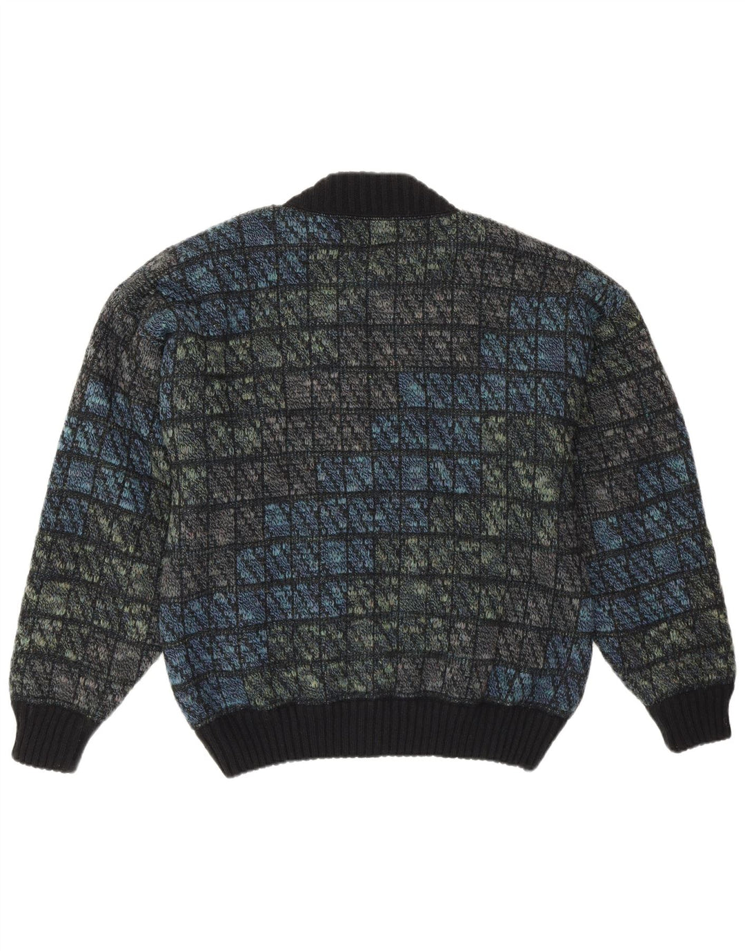 Tobia System Chaqueta bomber de punto para hombre EU 46 Pequeña azul marino a cuadros lana retro