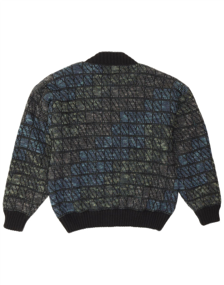 Tobia System Chaqueta bomber de punto para hombre EU 46 Pequeña azul marino a cuadros lana retro
