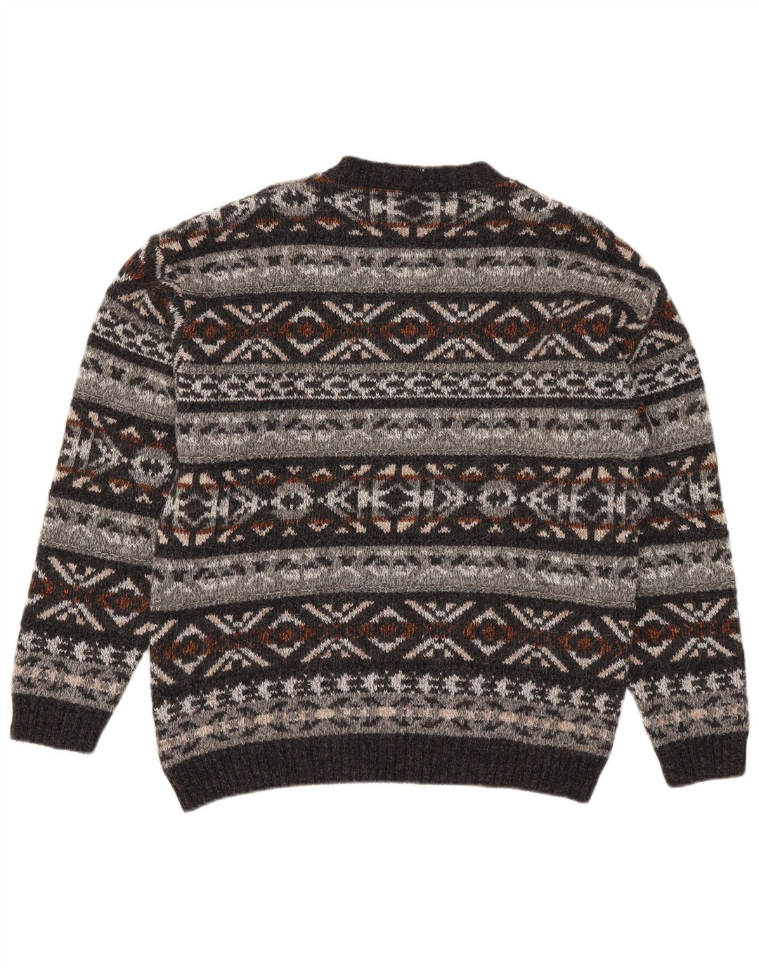Vintage hombres cuello redondo jersey suéter medio multicolor Fair Isle
