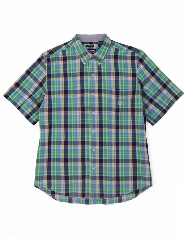 Chaps Camisa Manga Corta Hombre XL Algodón A Cuadros Verde