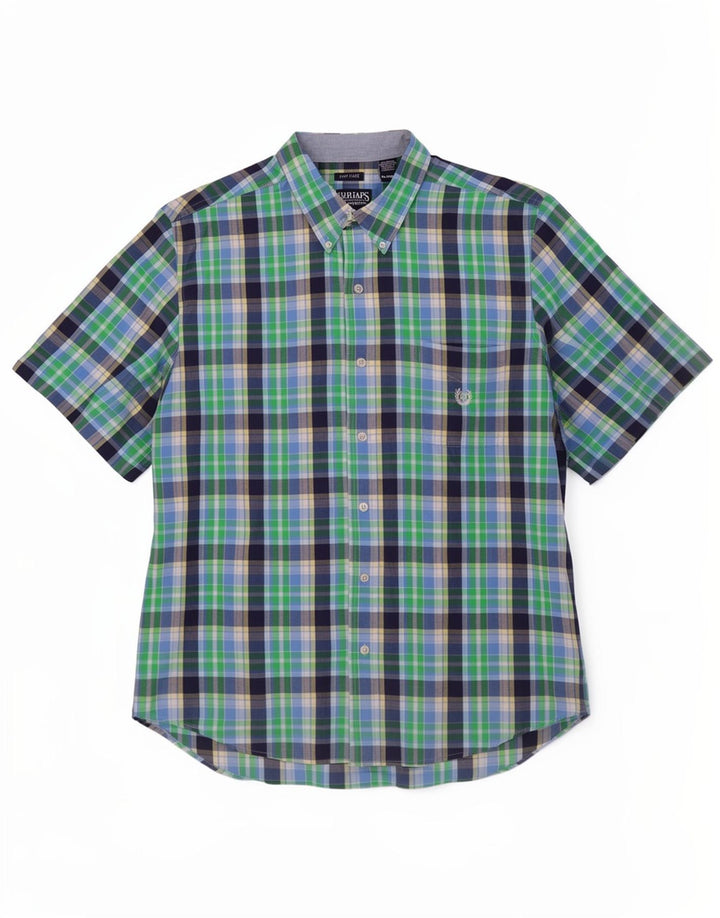 Chaps Camisa Manga Corta Hombre XL Algodón A Cuadros Verde