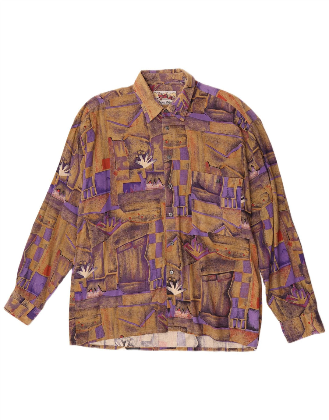 Camisa vintage para hombre grande marrón geométrico